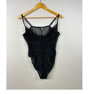 Fashion Nova Black Lace Mesh Bodysuit Sheer Bustier Strappy Plus Size 2X